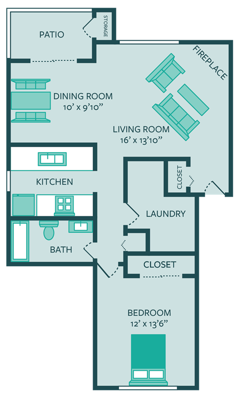 floor plan of one bedroom apartment
